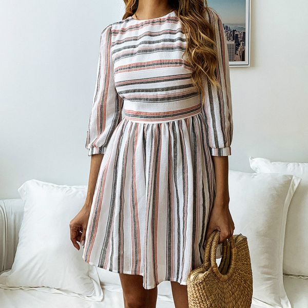 spring back zipper half sleeve dresses fashion empire striped dress england style women a-line colorful stripe party dress m0514, Black;gray
spring back zipper half sleeve dresses fashion empire striped dress england style women a-line colorful stripe party dress m0514, Black;gray