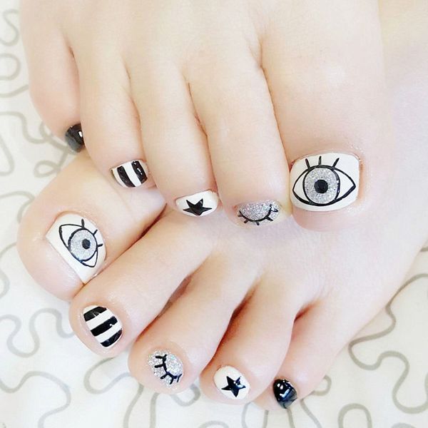 shiny white fake toenails glitter silver eye false toe nails short nail tip with design manicure tool 24 pcs t045, Red;gold
shiny white fake toenails glitter silver eye false toe nails short nail tip with design manicure tool 24 pcs t045, Red;gold
