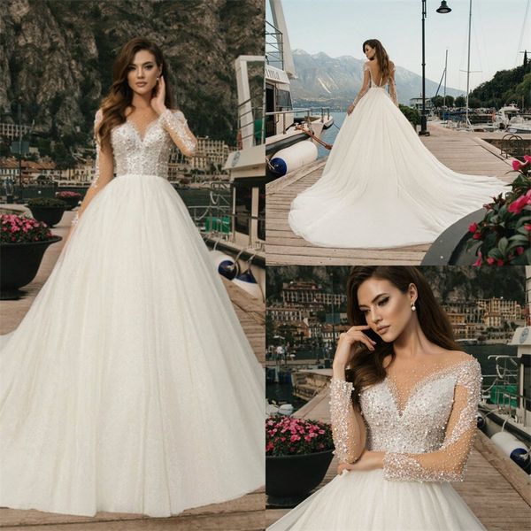 gorgeous boho wedding dresses long sleeves beaded sequins pearls bridal gown sweep train custom made ruched tulle beach robes de mariée, White
gorgeous boho wedding dresses long sleeves beaded sequins pearls bridal gown sweep train custom made ruched tulle beach robes de mariée, White