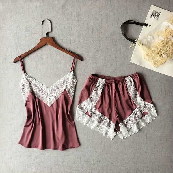 women's sleepwear satin pajama set white lace v-neck pyjamas sleeveless cute cami and shorts, Black;red
women's sleepwear satin pajama set white lace v-neck pyjamas sleeveless cute cami and shorts, Black;red