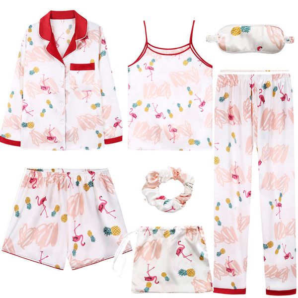 sleepwear 7 pieces pyjama set 2019 women spring summer silk pajamas sets satin sleep suit sweet cute nightwear home clothes, Blue;gray
sleepwear 7 pieces pyjama set 2019 women spring summer silk pajamas sets satin sleep suit sweet cute nightwear home clothes, Blue;gray