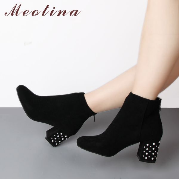 meotina ankle boots for women winter boots beaded thick high heel short autumn female shoes zipper black large size 33-46
meotina ankle boots for women winter boots beaded thick high heel short autumn female shoes zipper black large size 33-46