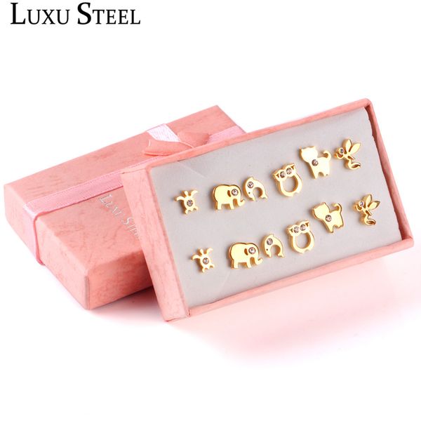 luxusteel 6pairs box earring sets ladies/baby/girl/kid gift stainless steel cute animal stud earrings bijoux brinco mujier party, Golden
luxusteel 6pairs box earring sets ladies/baby/girl/kid gift stainless steel cute animal stud earrings bijoux brinco mujier party, Golden