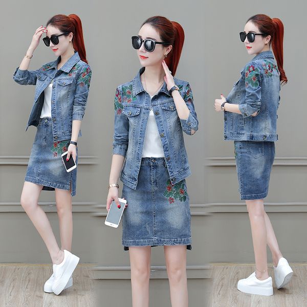 2019 new women 2 two piece set suits fashion elegant embroidered flower denim jacket fashion denim step skirt lu667, White
2019 new women 2 two piece set suits fashion elegant embroidered flower denim jacket fashion denim step skirt lu667, White