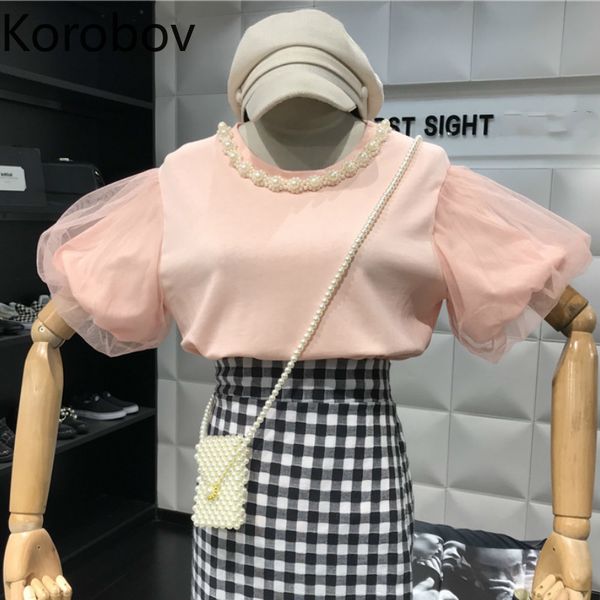 korobov summer new arrival mesh patchwork puff sleeve t-shirt pearls beading korean t shirt women o neck elegant tee femme 78033, White
korobov summer new arrival mesh patchwork puff sleeve t-shirt pearls beading korean t shirt women o neck elegant tee femme 78033, White