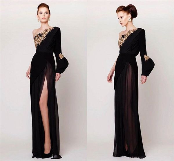 azzi and osta designer black one shoulder prom dresses embroidered high split formal party evening gowns long sleeves chiffon backless
azzi and osta designer black one shoulder prom dresses embroidered high split formal party evening gowns long sleeves chiffon backless