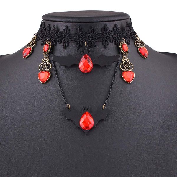 1 pc personality halloween jewelry tide women vintage black lace red heart-shaped crystal bat pendant necklace lady gift, Silver
1 pc personality halloween jewelry tide women vintage black lace red heart-shaped crystal bat pendant necklace lady gift, Silver