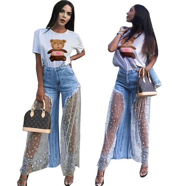 ed 2019 new style wide leg trousers with mesh stitching full length zipper jeans casual softener, Blue
ed 2019 new style wide leg trousers with mesh stitching full length zipper jeans casual softener, Blue