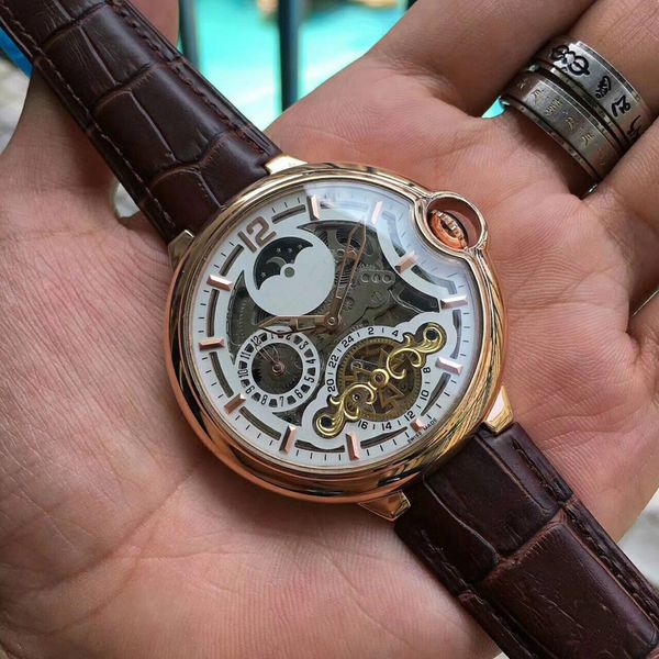 2017 men's automatic mechanical watch hollow diameter 45mm stainless steel case cowhide strap men luxury wristwatches, Slivery;brown
2017 men's automatic mechanical watch hollow diameter 45mm stainless steel case cowhide strap men luxury wristwatches, Slivery;brown