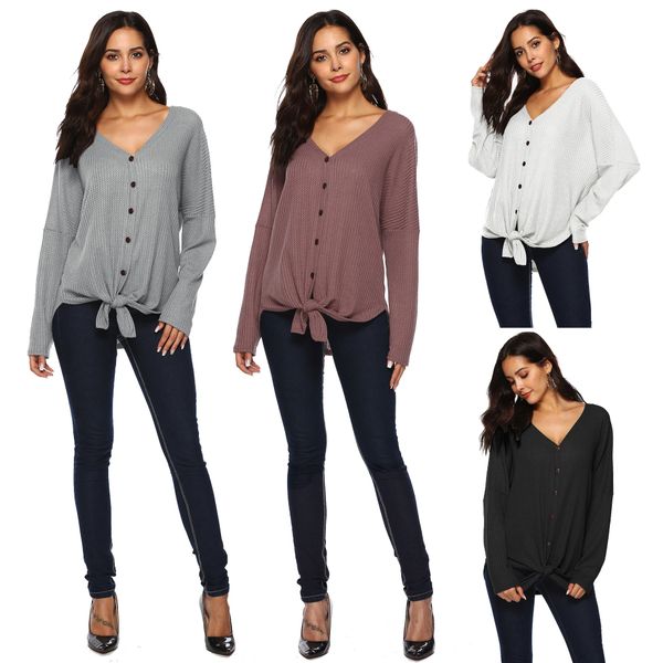 4,colors irregular button knot long-sleeved sweater autumn and winter knitwear casual t-shirts v-neck trend ljjt 01, Black
4,colors irregular button knot long-sleeved sweater autumn and winter knitwear casual t-shirts v-neck trend ljjt 01, Black