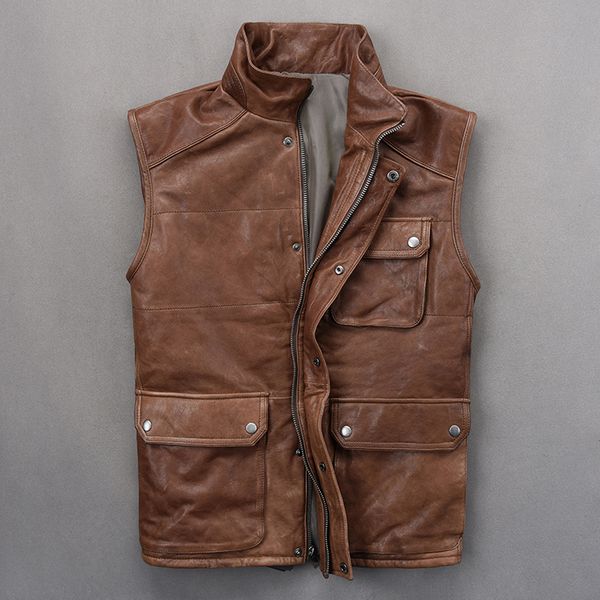 men's leather & faux stand collar slim autumn fit locomotive plus cotton scrub sheepskin vest male, Black
men's leather & faux stand collar slim autumn fit locomotive plus cotton scrub sheepskin vest male, Black