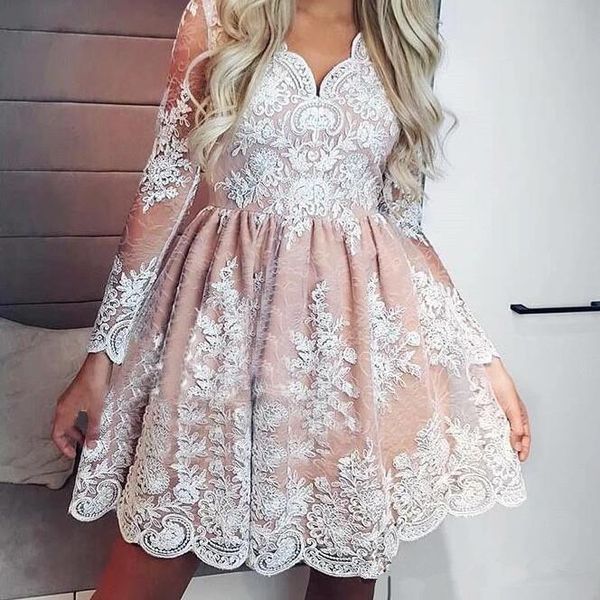 arabic lace appliqued cocktail party dresses long sleeves v neck mini a line sweet special occasion dresses with zipper back, White;black
arabic lace appliqued cocktail party dresses long sleeves v neck mini a line sweet special occasion dresses with zipper back, White;black