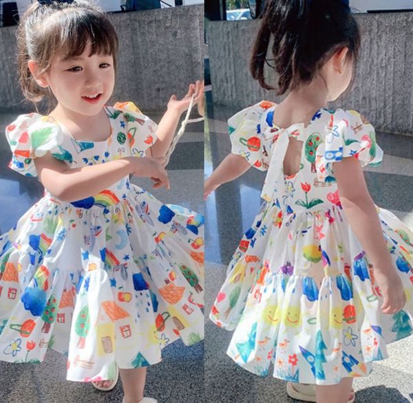 sweet girls graffiti printed dress summer kids puff short sleeve dresses children backless bows pleated clothing a3104, Red;yellow
sweet girls graffiti printed dress summer kids puff short sleeve dresses children backless bows pleated clothing a3104, Red;yellow