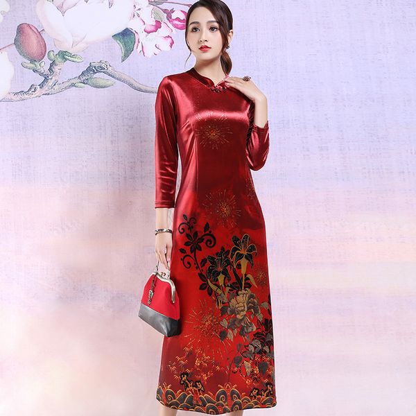 origional 2019 autumn new style women's dress chinese-style cheongsam gold velvet mid-length dress children, White;black
origional 2019 autumn new style women's dress chinese-style cheongsam gold velvet mid-length dress children, White;black