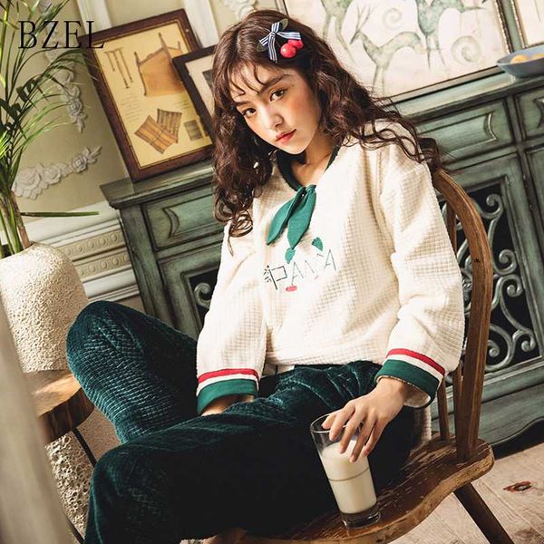 bzel ladies flannel pajama suits casual home wear winter long sleeve sleepwear round neck underwear warm lingerie pijama femme, Blue;gray
bzel ladies flannel pajama suits casual home wear winter long sleeve sleepwear round neck underwear warm lingerie pijama femme, Blue;gray