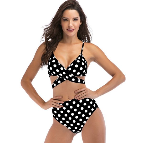 black and white wave bikini high waist swimsuit, White;black
black and white wave bikini high waist swimsuit, White;black