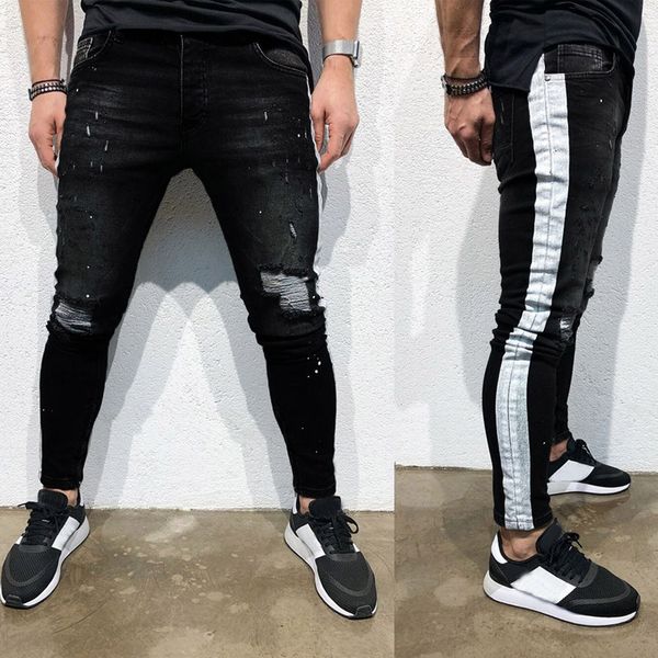 men's broken feet jeans skinny stretch denim pants distressed ripped frayed slim fit jeans trousers classic male 5.29, Blue
men's broken feet jeans skinny stretch denim pants distressed ripped frayed slim fit jeans trousers classic male 5.29, Blue