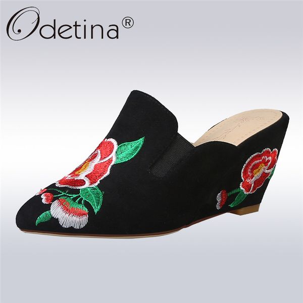 odetina new fashion flower embroider shoes vintage high wedge pumps heels pointed toe slingbacks slip on mules plus size 33-43, Black;white
odetina new fashion flower embroider shoes vintage high wedge pumps heels pointed toe slingbacks slip on mules plus size 33-43, Black;white