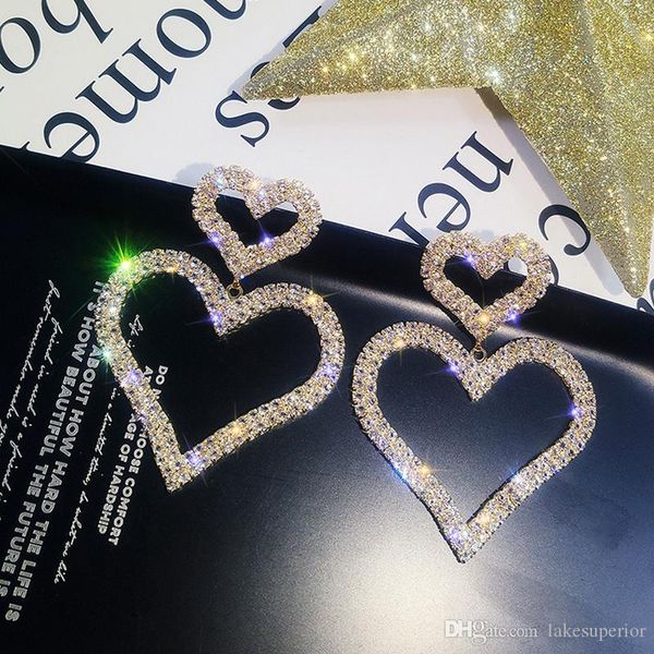 women double heart stud earring gold silver bling bling rhinestone heart earring gift for love girlfriend, Golden;silver
women double heart stud earring gold silver bling bling rhinestone heart earring gift for love girlfriend, Golden;silver