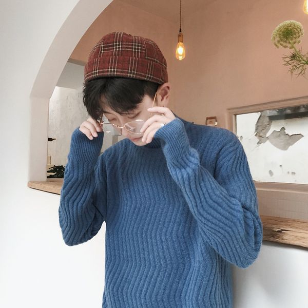 menne men's solid color wavy half-high collar sweater sweater male, White;black
menne men's solid color wavy half-high collar sweater sweater male, White;black
