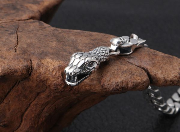 925 sterling silver men's wrist chain jewelry thai silver light snake head buckle bracelet ing, White
925 sterling silver men's wrist chain jewelry thai silver light snake head buckle bracelet ing, White