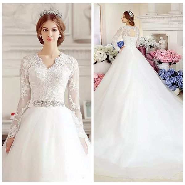 2019 modest long sleeves lace appliques wedding dresses formal princess bridal gowns beaded vestidos de novia real ps custom plus size, White
2019 modest long sleeves lace appliques wedding dresses formal princess bridal gowns beaded vestidos de novia real ps custom plus size, White