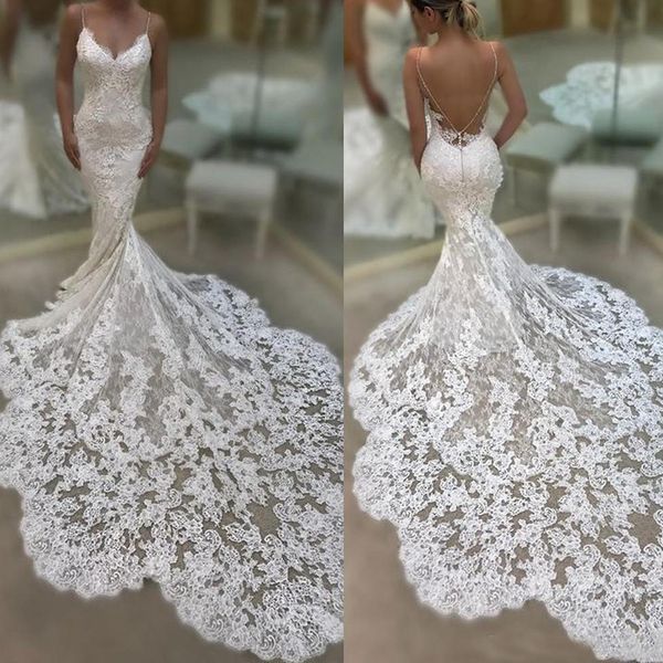2019 Illusion Spaghetti Straps Lace Mermaid Wedding Dresses Applique Backless Court Train Summer Beach Wedding Bridal Gowns robe de mariée
2019 Illusion Spaghetti Straps Lace Mermaid Wedding Dresses Applique Backless Court Train Summer Beach Wedding Bridal Gowns robe de mariée