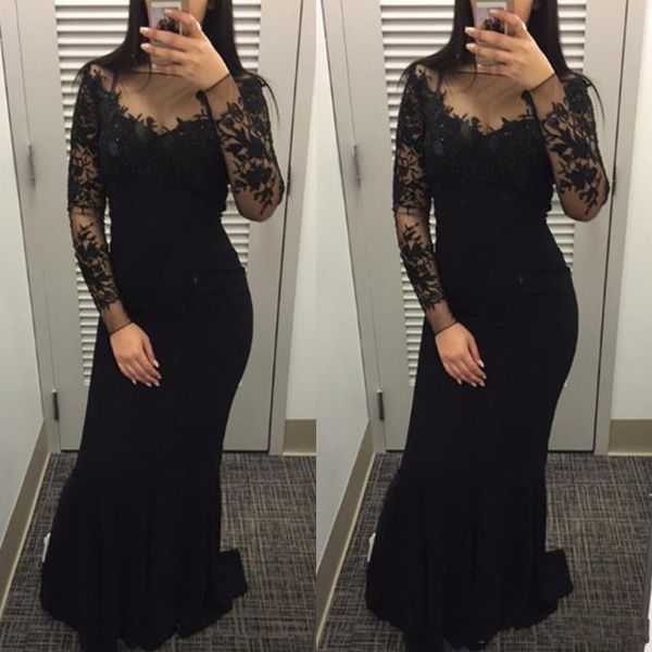 2020 black mermaid prom dresses bateau neck long sleeves 3d floral lace appliques sweep train custom sheath formal party evening gowns
2020 black mermaid prom dresses bateau neck long sleeves 3d floral lace appliques sweep train custom sheath formal party evening gowns