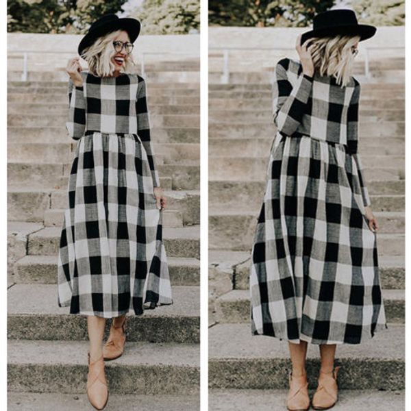 new vintage black&white plaid dress women long maxi dress plaid lady loose check party club lady casual long sleeve, Black;gray
new vintage black&white plaid dress women long maxi dress plaid lady loose check party club lady casual long sleeve, Black;gray