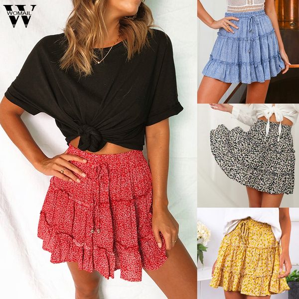 

womail skirt 1pc skirts fashion women summer casual bohe high waist ruffled floral print beach short skirt 2019 may13 dropship, Black