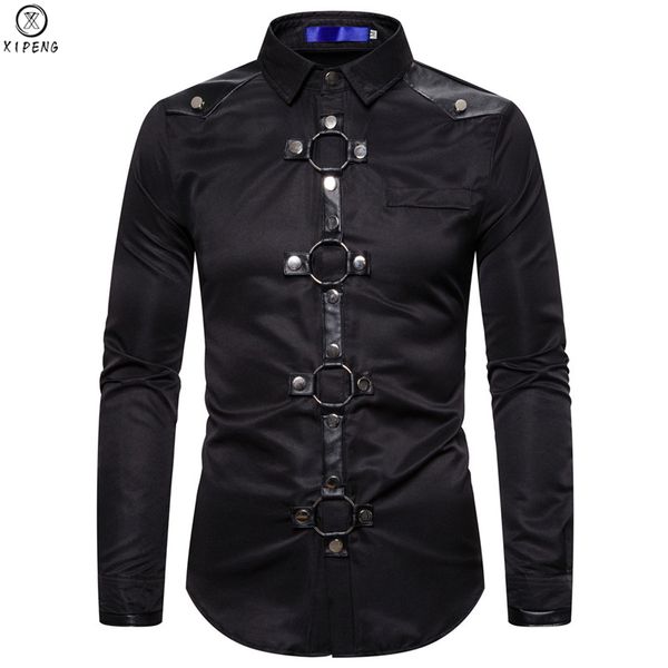 men's casual shirts brand hip hop rivet shirt men 2021 fashion gothic long sleeve cotton slim uniform stage costumes clothing, White;black
men's casual shirts brand hip hop rivet shirt men 2021 fashion gothic long sleeve cotton slim uniform stage costumes clothing, White;black