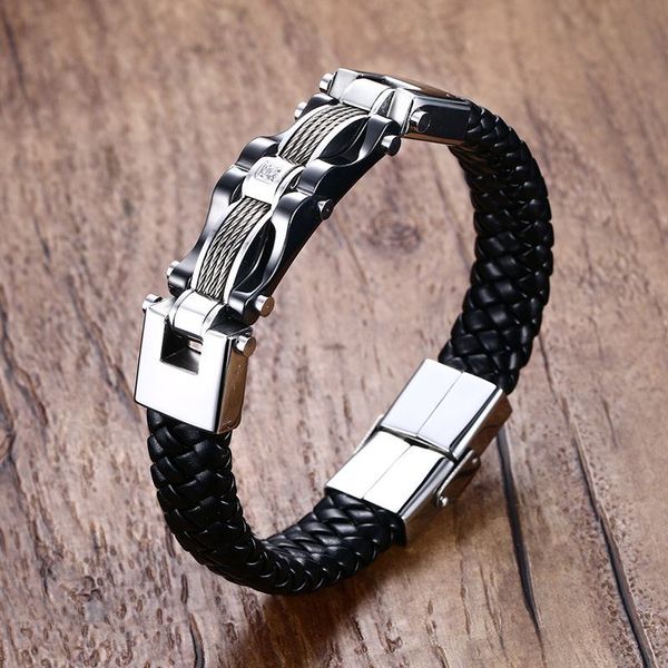 black genuine leather braid bracelet men stainless steel metal not fade, Golden;silver
black genuine leather braid bracelet men stainless steel metal not fade, Golden;silver