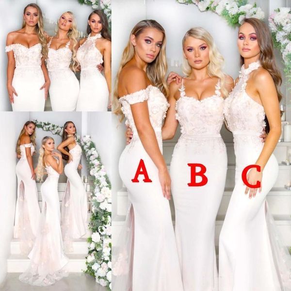 long mermaid bridesmaid dresses for wedding 2019 mixed styles formal evening party gowns appliques sweep train maid of honor gowns, White;pink
long mermaid bridesmaid dresses for wedding 2019 mixed styles formal evening party gowns appliques sweep train maid of honor gowns, White;pink