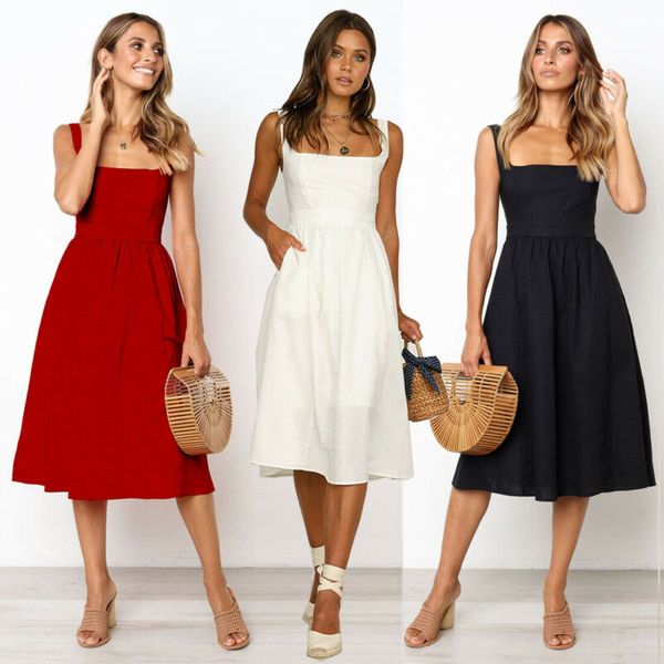2020 summer fashion women solid sleeveless dress strappy ladies casual party beach midi swing sundress, Black;gray
2020 summer fashion women solid sleeveless dress strappy ladies casual party beach midi swing sundress, Black;gray