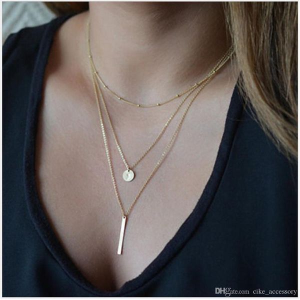 three layers disc bar pendant with silver and gold plated metal bead chain for women necklace gift, Golden;silver
three layers disc bar pendant with silver and gold plated metal bead chain for women necklace gift, Golden;silver