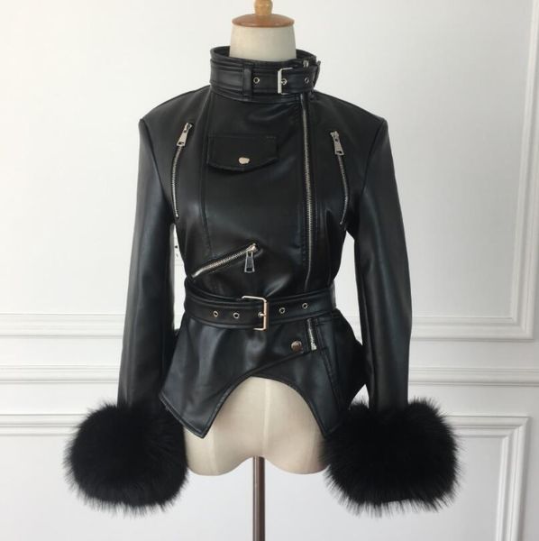 2019 women winter faux hair with belt motorcycle faux leather jackets stand collar thicken short leather coat w857, Black
2019 women winter faux hair with belt motorcycle faux leather jackets stand collar thicken short leather coat w857, Black