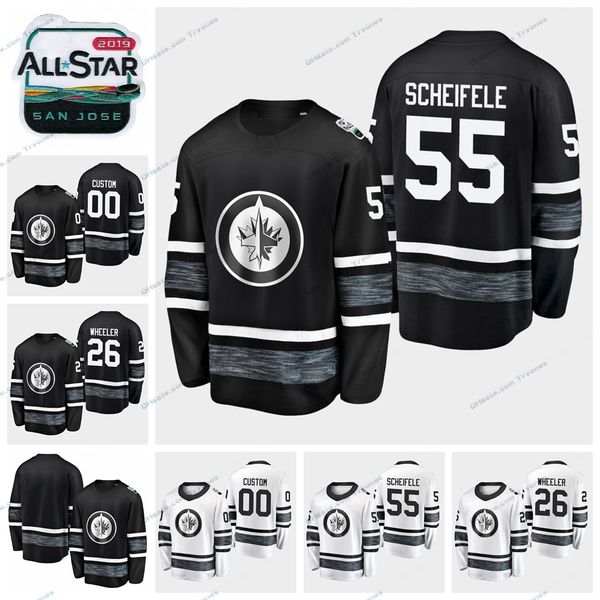 

2019 all star game winnipeg jets stitched jerseys mens black white customize 26 blake wheeler 55 mark scheifele hockey jerseys s-xxxl, Black;red