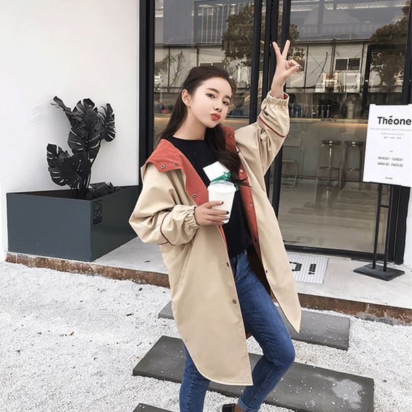 tow sided wear trench coat women korean long oversized loose women windbreaker autumn long sleeve hooded casual ladies overcoat, Tan;black
tow sided wear trench coat women korean long oversized loose women windbreaker autumn long sleeve hooded casual ladies overcoat, Tan;black