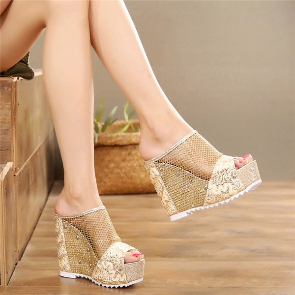 2019 summer new ultra high heel platform slippers waterproof platform female wedge with mesh fish mouth sandals, Black
2019 summer new ultra high heel platform slippers waterproof platform female wedge with mesh fish mouth sandals, Black