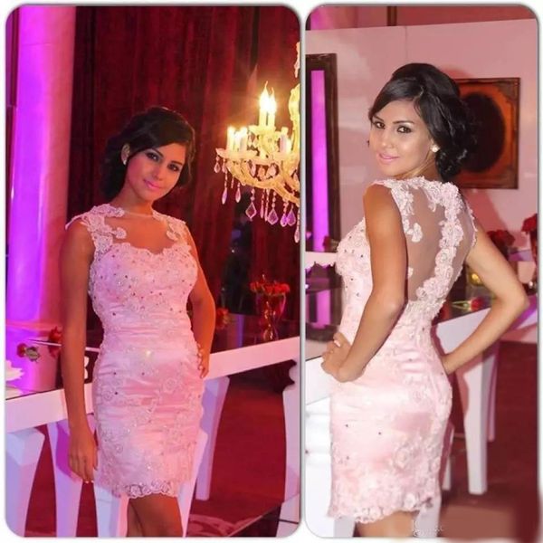 2020 new arrival lovely ivory short lace graduation dresses sheath illusion neckline see through back beaded party gowns, Blue;red
2020 new arrival lovely ivory short lace graduation dresses sheath illusion neckline see through back beaded party gowns, Blue;red