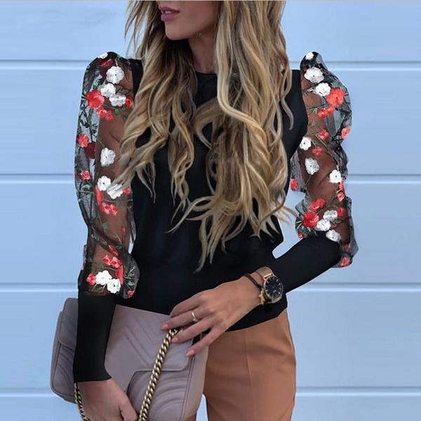 women mesh see-through floral embroidery shirts blouse classy slim puff sleeve blusa streetwear turtleneck knitted shirts, White
women mesh see-through floral embroidery shirts blouse classy slim puff sleeve blusa streetwear turtleneck knitted shirts, White