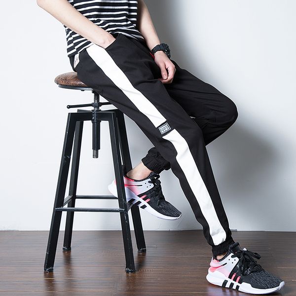 2018 spring new style japanese-style contrast color sports ninth pants men casual skinny pants youth trend, White;black
2018 spring new style japanese-style contrast color sports ninth pants men casual skinny pants youth trend, White;black