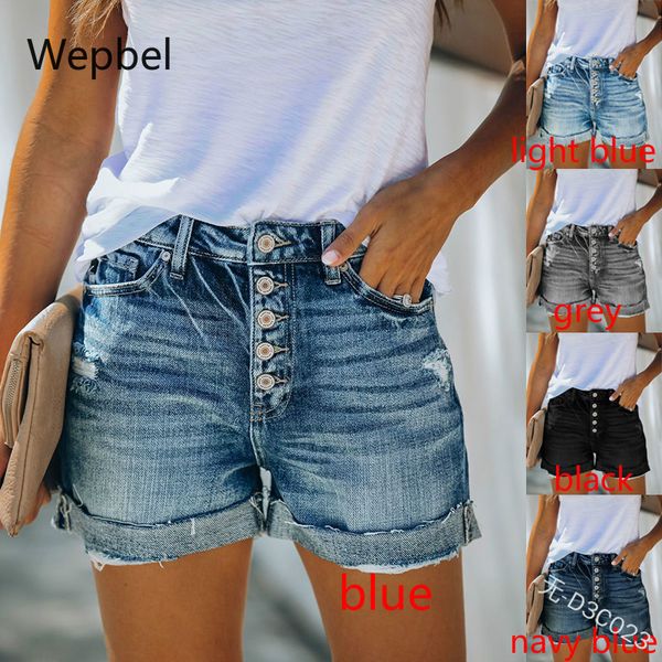 wepbel summer women's jeans fashion buckle high waist curling denim shorts casual plus size straight denim short pants, Blue
wepbel summer women's jeans fashion buckle high waist curling denim shorts casual plus size straight denim short pants, Blue