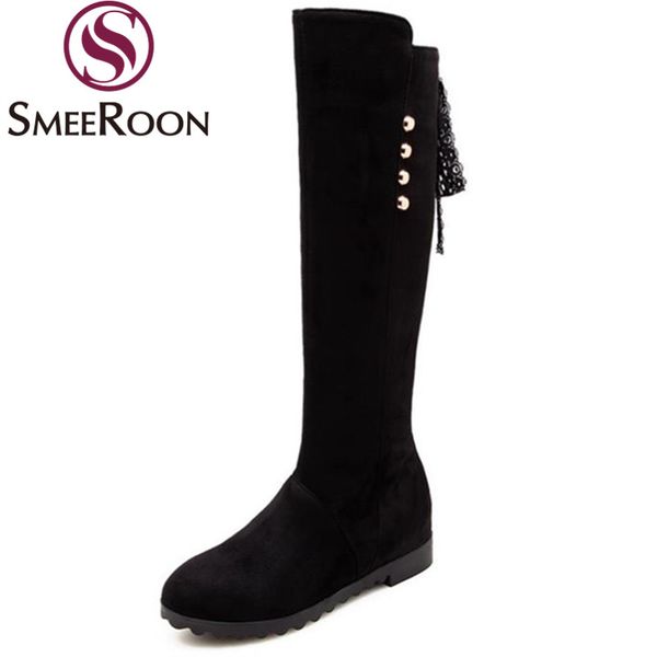 smeeroon 2018 height increasing knee high boots elegant riband warm winter boots skid resistance round toe women's shoes, Black
smeeroon 2018 height increasing knee high boots elegant riband warm winter boots skid resistance round toe women's shoes, Black