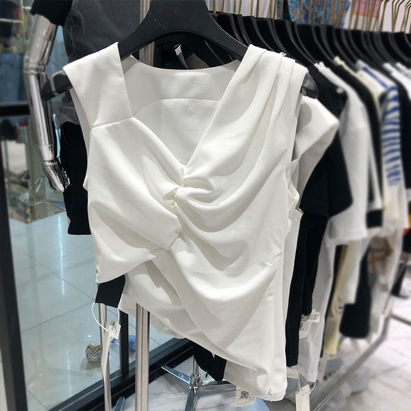 deat 2020 new summer fashion casual solid slim patchwork ruffles irregular sleeveless vest shirt women sd258, White 
deat 2020 new summer fashion casual solid slim patchwork ruffles irregular sleeveless vest shirt women sd258, White