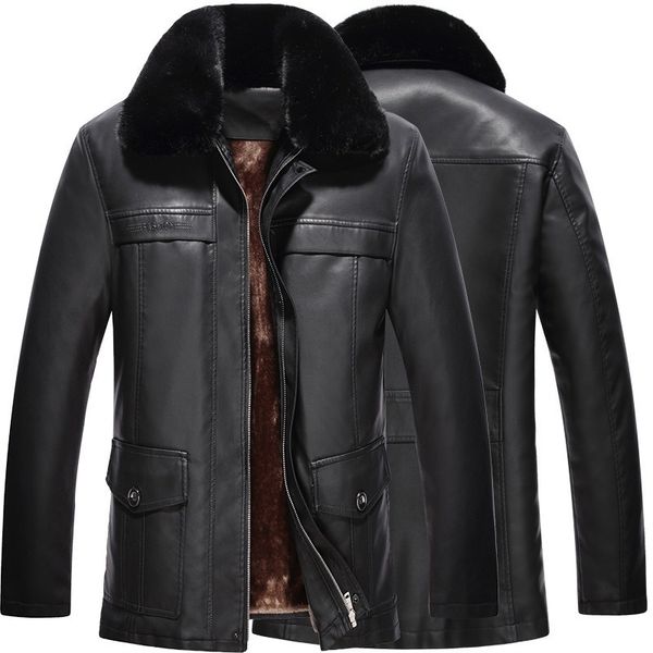 2019 new autumn and winter men's pu leather lapel plus velvet padded loose jacket leather coat, Black
2019 new autumn and winter men's pu leather lapel plus velvet padded loose jacket leather coat, Black