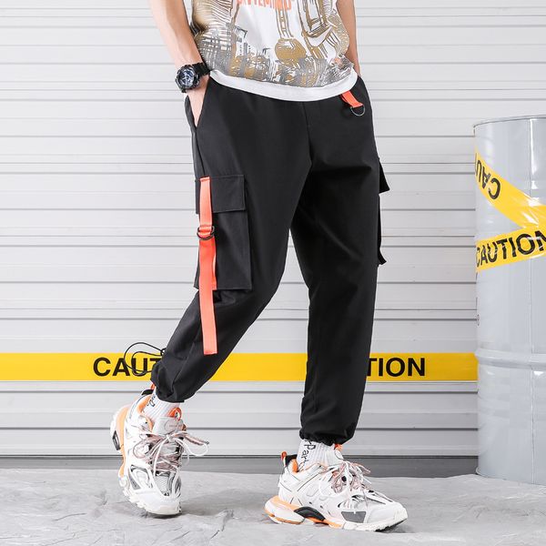 men fashion street hip hop style multi-pocket design cargo pants pure color loose ribbons harlan casual ankle banded pants, Black
men fashion street hip hop style multi-pocket design cargo pants pure color loose ribbons harlan casual ankle banded pants, Black