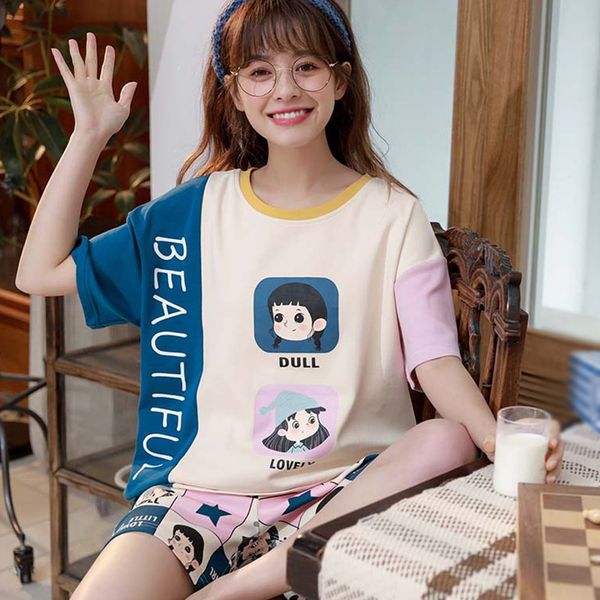 women nightwear suit summer sweet cute short sleeve pajamas cartoon printed homewear casual comfortable cotton pijamas, Black;red
women nightwear suit summer sweet cute short sleeve pajamas cartoon printed homewear casual comfortable cotton pijamas, Black;red