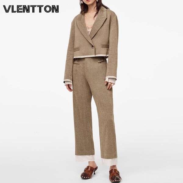 2020 spring autumn vintage splice two piece set women loose short office blazer jacket coat+high waist zipper pants suit female, White;black
2020 spring autumn vintage splice two piece set women loose short office blazer jacket coat+high waist zipper pants suit female, White;black