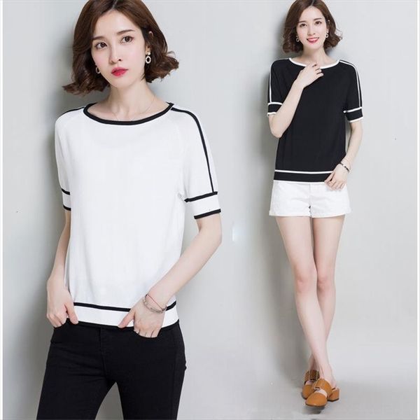 2019 women's short-sleeved t- thin pullover shirt women's pullover ice linen knitted shirt women, White
2019 women's short-sleeved t- thin pullover shirt women's pullover ice linen knitted shirt women, White